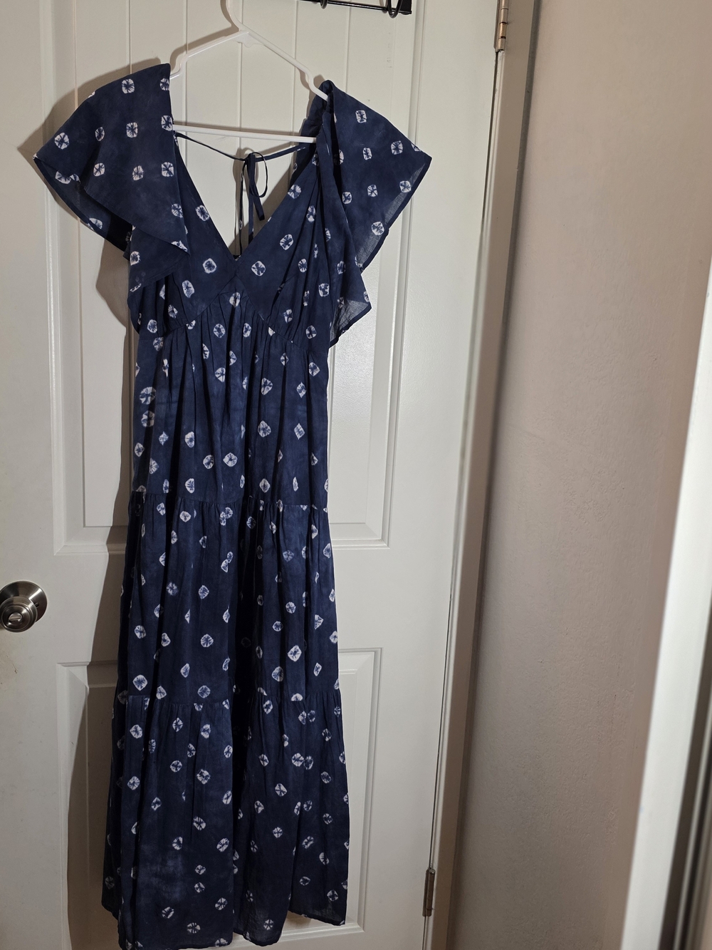 Madewell Navy Floral Tie-Back Maxi Dress with Flutter Sleeves